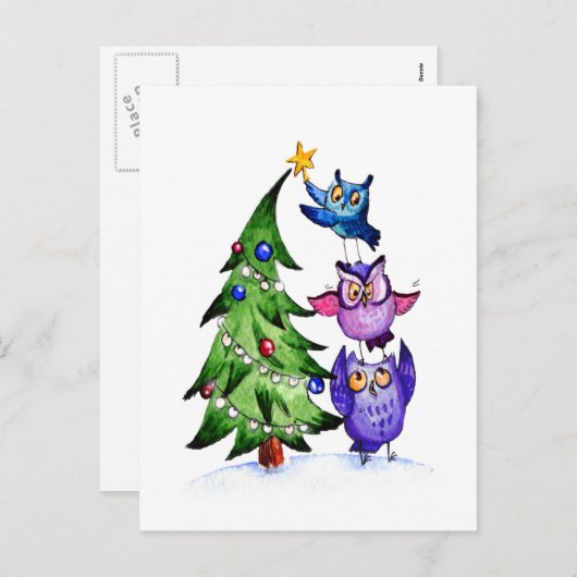 Kerst van de uil feestdagenkaart (Voorkant / Achterkant)