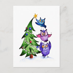 Kerst van de uil feestdagenkaart