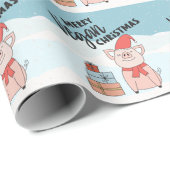 Kerst van de Vegan met cartoon biggen en cadeaus Cadeaupapier (Rol Hoek)