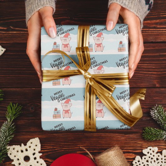 Kerst van de Vegan met cartoon biggen en cadeaus Cadeaupapier