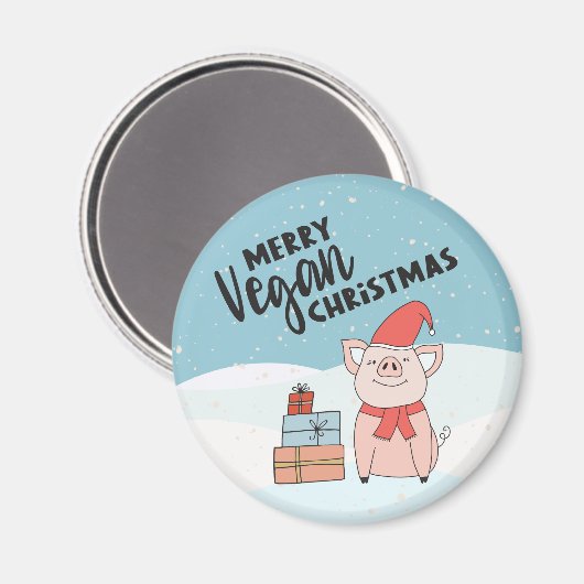 Kerst van de Vegan met cartoon biggen en cadeaus Magneet (Voorkant / Achterkant)