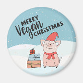 Kerst van de Vegan met cartoon biggen en cadeaus Magneet (Voorkant)