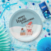 Kerst van de Vegan met cartoon biggen en cadeaus Papieren Bordje (Feest)