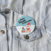 Kerst van de Vegan met cartoon biggen en cadeaus Ronde Button 7,6 Cm (In situ)