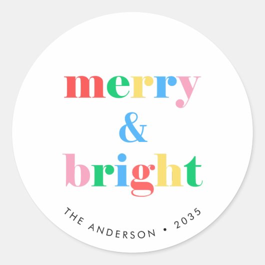 Kerst van de vrolijke en heldere Typografie Ronde Sticker (Voorkant)