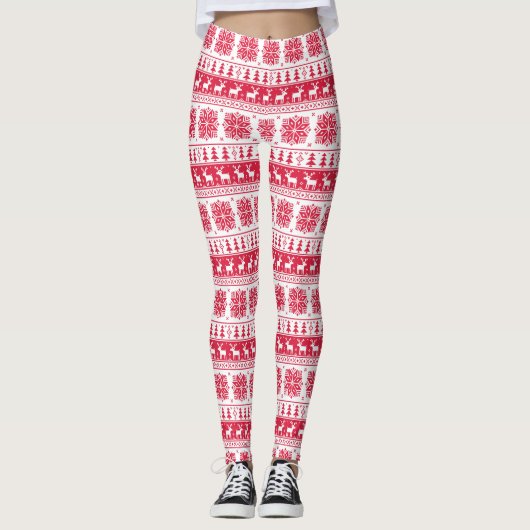 Kerst van de witte en rode kerst leggings (Voorkant)