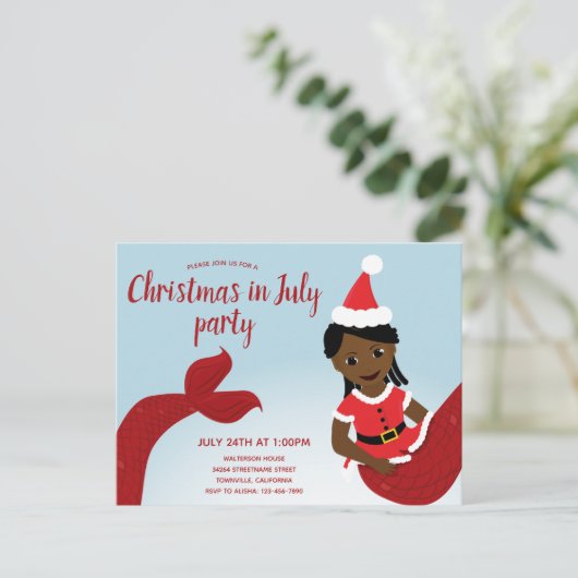 Kerst van de Zeemeermin in juli Uitnodiging Briefkaart (Staand voorkant)