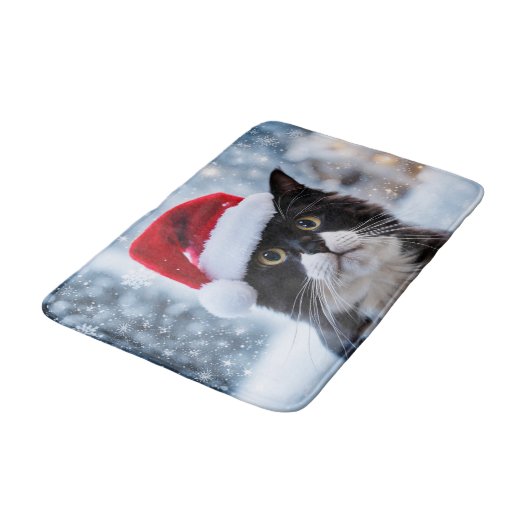 Kerst van de zwarte en witte kat badmat (Gekanteld)