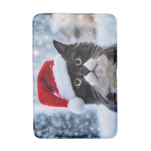 Kerst van de zwarte en witte kat badmat (Voorkant Verticaal)
