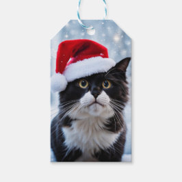 Kerst van de zwarte en witte kat cadeaulabel