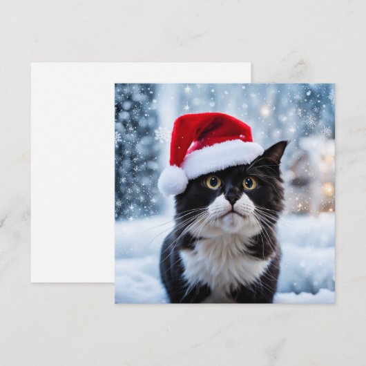 Kerst van de zwarte en witte kat feestdagenkaart (Voorkant / Achterkant)