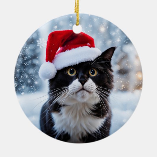 Kerst van de zwarte en witte kat keramisch ornament (Achterkant)