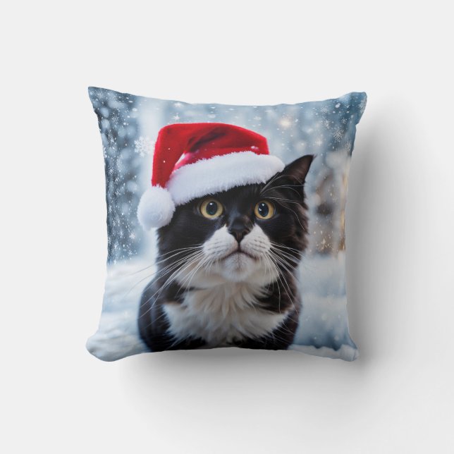 Kerst van de zwarte en witte kat kussen (Voorkant)