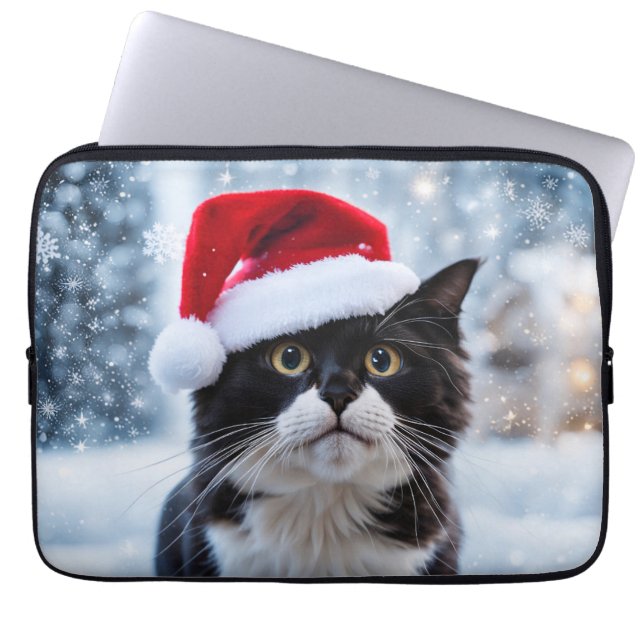 Kerst van de zwarte en witte kat laptop sleeve (Voorkant)