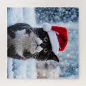 Kerst van de zwarte en witte kat legpuzzel (Horizontaal)