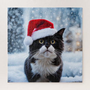 Kerst van de zwarte en witte kat legpuzzel