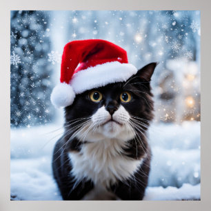 Kerst van de zwarte en witte kat poster