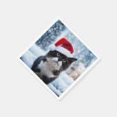 Kerst van de zwarte en witte kat servet (Hoek)
