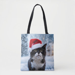 Kerst van de zwarte en witte kat tote bag