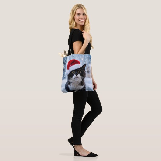 Kerst van de zwarte en witte kat tote bag (Op model)