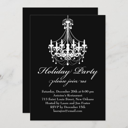 Kerst van Elegand Black en White Chandelier Kaart (Voorkant / Achterkant)