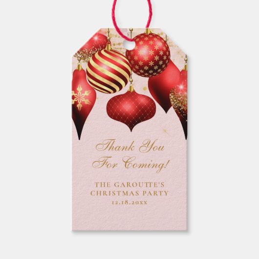 Kerst van Elegant Red Gold Ornaments Cadeaulabel (Voorkant)