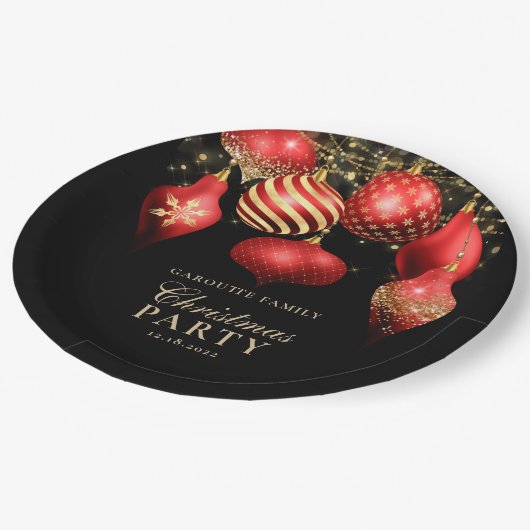 Kerst van Elegant Red Gold Ornaments Papieren Bordje (Gekanteld)