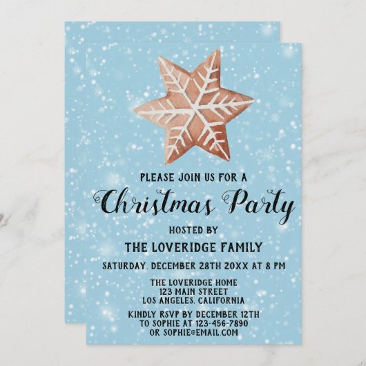 Kerst van feestdag: Star Blue Snow Kaart (Voorkant / Achterkant)