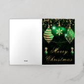 Kerst van groene en gouden Glitter Baubles Folie Feestdagenkaart (Buiten Laag)