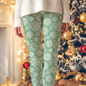 Kerst van het groene en witte Snowflake-patroon Leggings