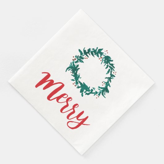 Kerst van het Merry Wreath Berry Red Script Servet (Hoek)