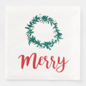 Kerst van het Merry Wreath Berry Red Script Servet (Voorkant)