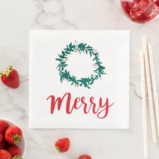Kerst van het Merry Wreath Berry Red Script Servet (Insitu)