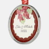 Kerst van het paar samen Poinsettia Personaliseren Metalen Ornament (Links)