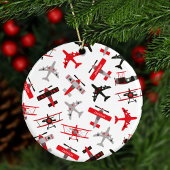 Kerst van het Rood- en Zwarte WWWII-vliegtuig Keramisch Ornament