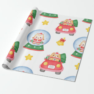 Kerst van het wereldbol met drijvende kat en sneeu cadeaupapier