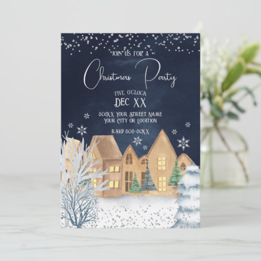 Kerst van het winterdorp Cozy Waterverf Winter Kaart (Staand voorkant)