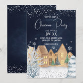 Kerst van het winterdorp Cozy Waterverf Winter Kaart (Voorkant / Achterkant)