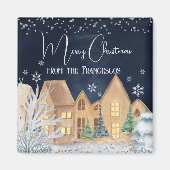 Kerst van het winterdorp Cozy Waterverf Winter Magneet (Voorkant)