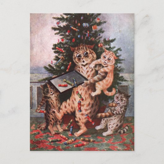 Kerst van katten door Louis Wain Briefkaart (Voorkant)