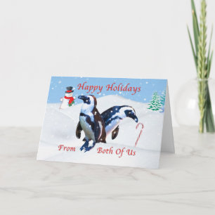 Kerst, van koppel, pinguïns in sneeuw feestdagen kaart