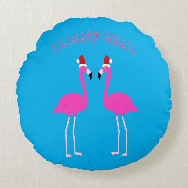 Kerst van Lesbian Flamingos Flamingo Belles Rond Kussen (Voorkant)