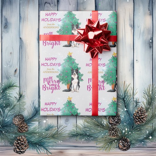 Kerst van Merry and Bright Border Collie Cadeaupapier