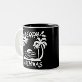 Kerst van Merry Beachmas in juli Tweekleurige Koffiemok (Voorkant links)