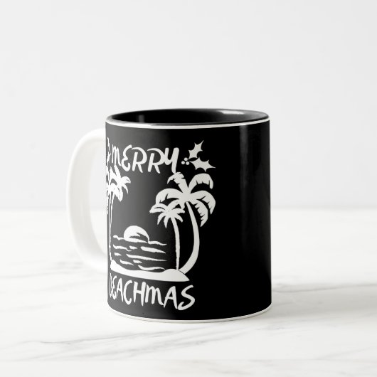 Kerst van Merry Beachmas in juli Tweekleurige Koffiemok (Voorkant links)