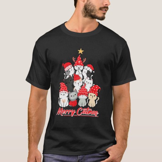 Kerst van Merry Catmas Ugly Xmas Cat 2 T-shirt (Voorkant)