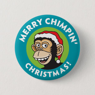 Kerst van Merry Chimpin Ronde Button 5,7 Cm