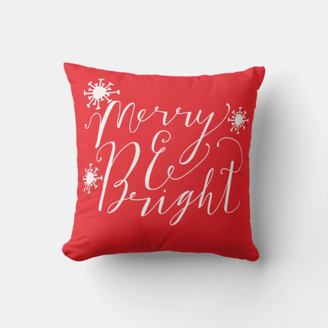 Kerst van Merry en Bright Typografie Kussen (Voorkant)