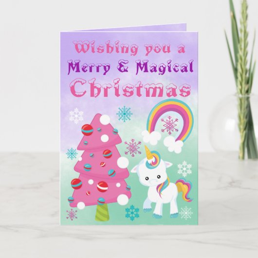 Kerst van Merry en Magical Unicorn Feestdagen Kaart (Voorkant)