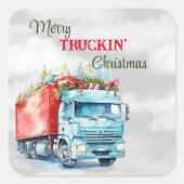Kerst van Merry Truckin Vierkante Sticker (Voorkant)